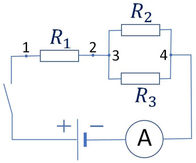 Схема последовательного соединения резисторов с амперметром и вольтметром
